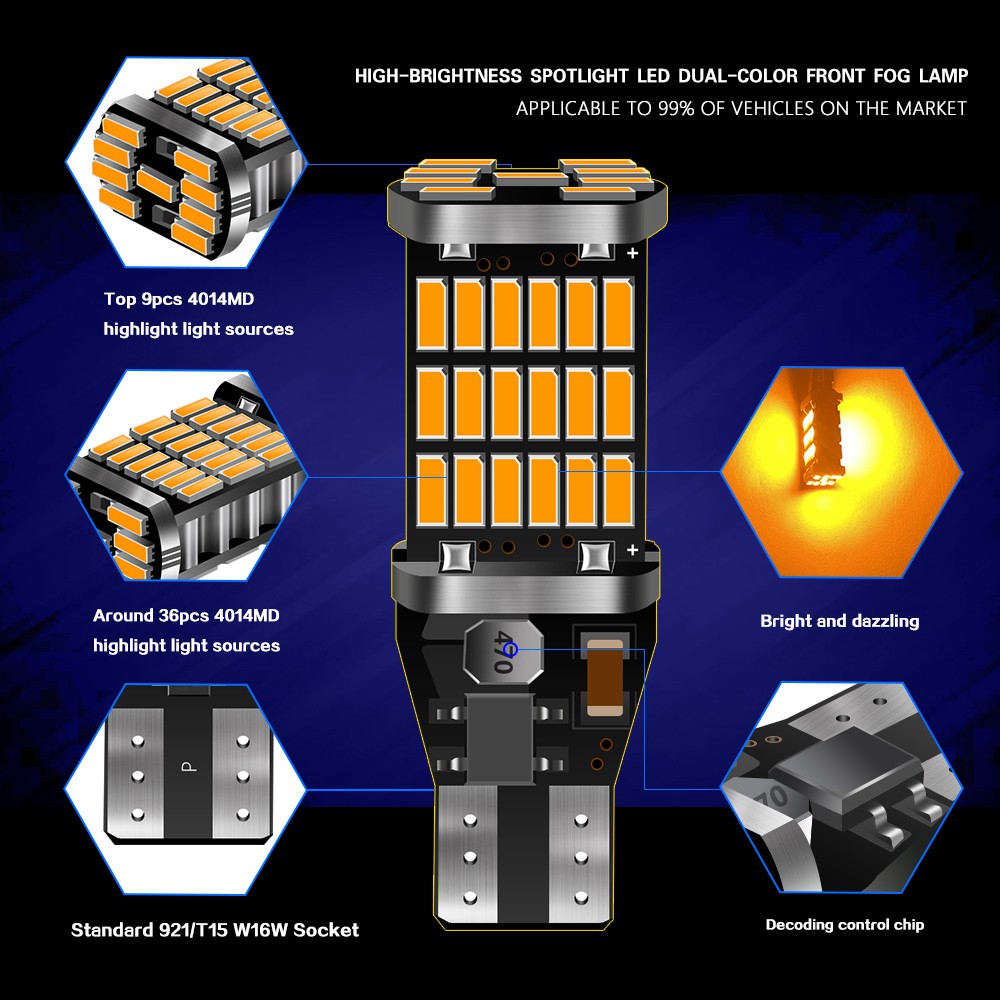 1pcs Lampu Led Canbus 45smd T15 920 921 W16W 4014 12v Untuk Parkir Mobil