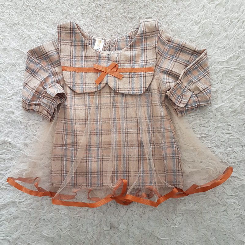 baju bayi import gingham ribbon dress