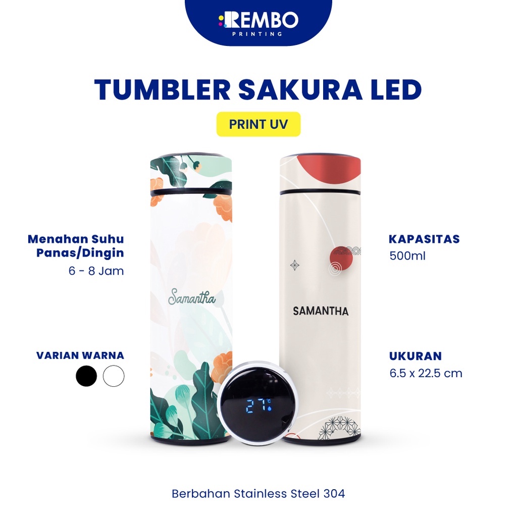 Tumbler Custom Smart LED Cetak UV/Print UV  Nama/Logo/Foto Souvenir Tumbler/Termometer/Promosi Murah