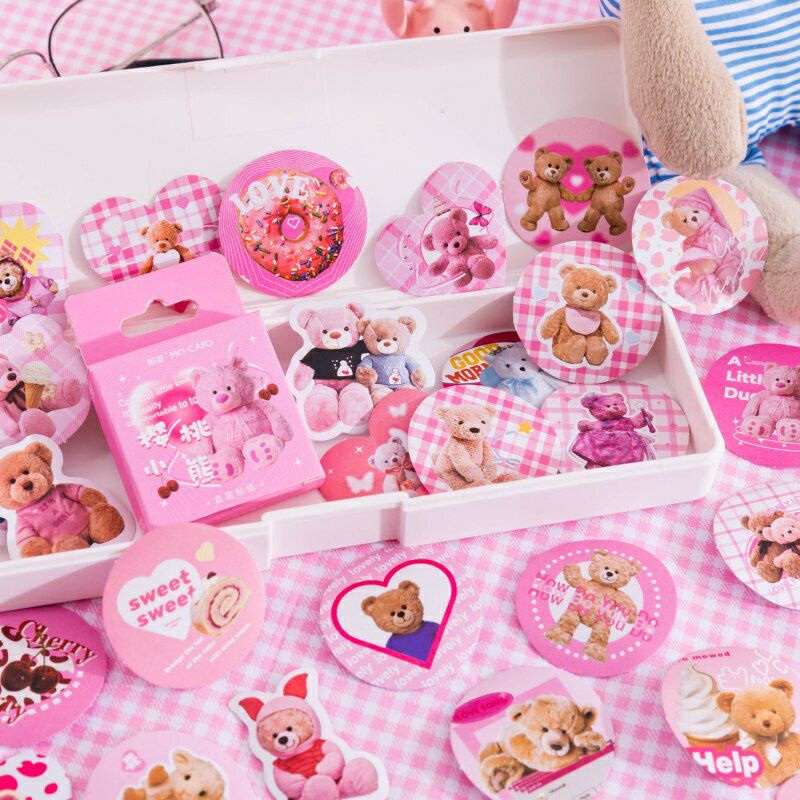 

PINK - Teddy Bear Rainbow Stickers / Stiker Beruang Merah Muda / Stikers Aesthetic