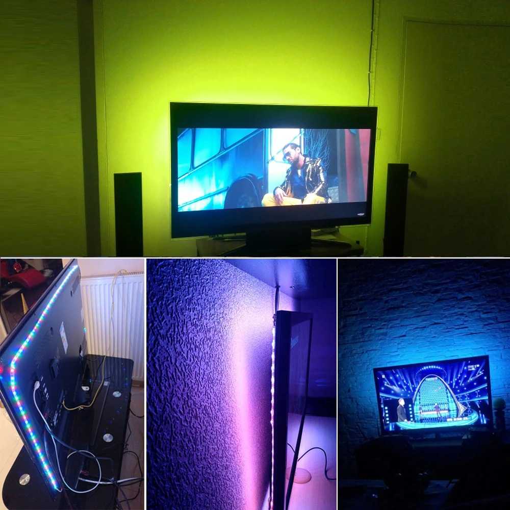 Led Strip Background TV Latar TV Belakang TV, Power dgn USB Panjang 2M 5050 RGB with USB Controller Paket lengkap langsung pakai SMD2835 LED Strip Light USB 2835SMD DC5V Flexible LED Lamp Tape Ribbon RGB 1M 2M TV Desktop Screen BackLight Diode Tape