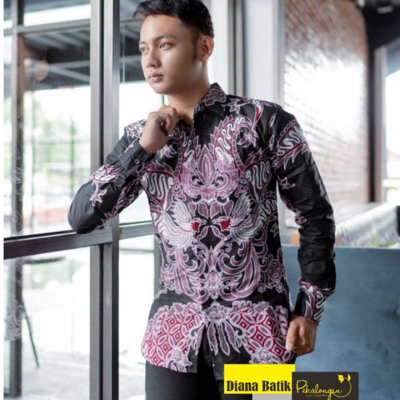 Kemeja Batik Pria Model Slimfit Terbaru Lengan Panjang Bahan Katun M L XL