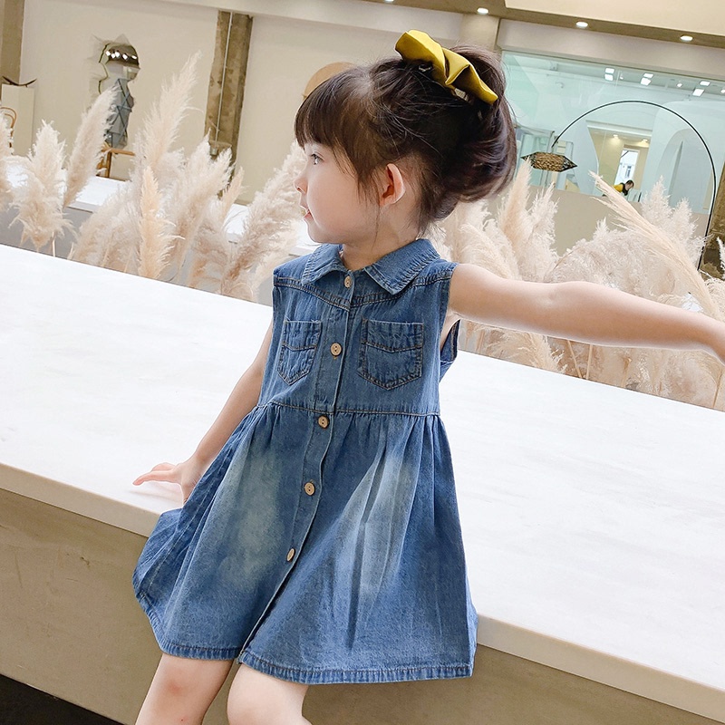 1 - 5 Tahun | Dress Korean Style Dae Hwa / Baju Gaya Elegant Korea Denim Jeans Anak Perempuan kualitas Import Balita Harian Polos Babycinnamon