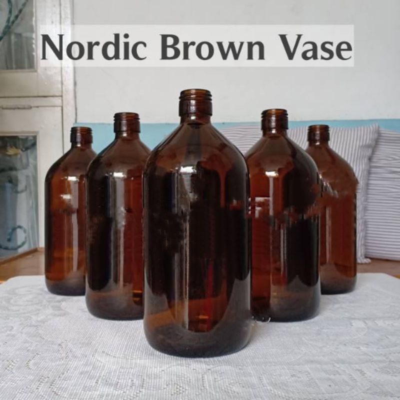 Nordic brown vase - Vas bunga kaca Botol coklat 1 liter