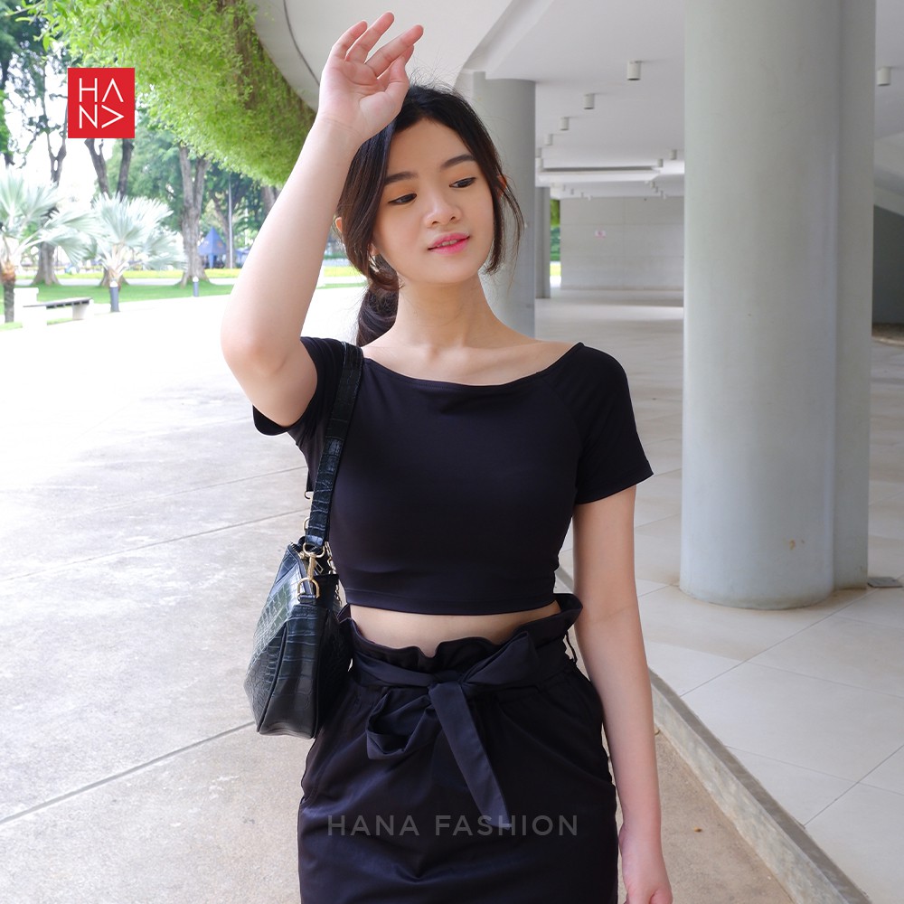 Hana Fashion - Kirei Sabrina Crop Top T-Shirt Kaos Pendek Wanita - CT124