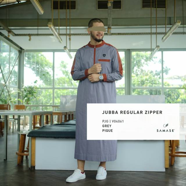 Jubah Samase Jubba Jubbah Reguler Zipper V 040 Grey - Pique