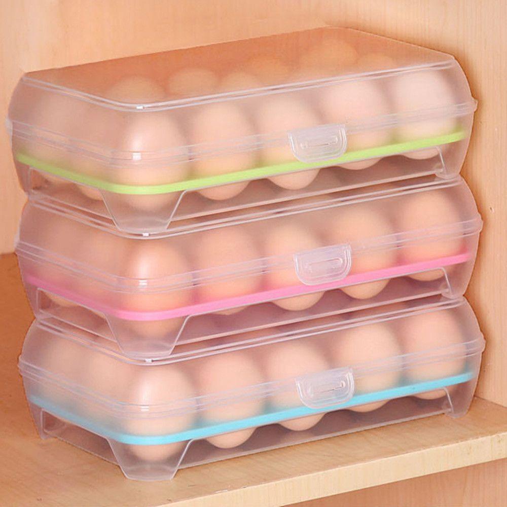 Solighter Kotak Penyimpanan Telur Portable Bening Pengawet Makanan 15kisi Egg Tray