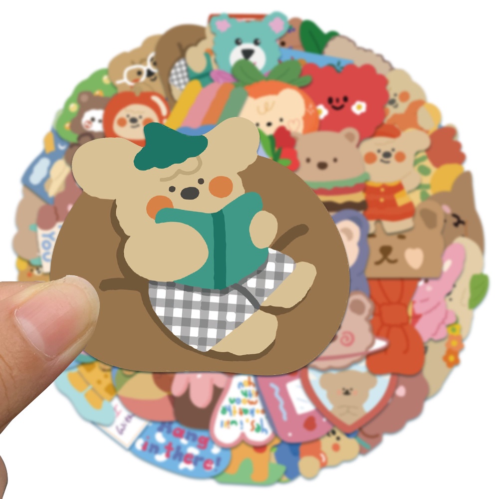 50pcs/set Stiker Dapat Dilepas Motif Beruang Kelinci Warna-Warni Gaya Korea Untuk Notebook Motor Dapat Dihias
