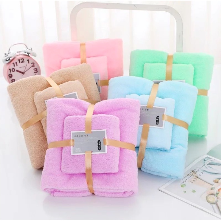 HANDUK MANDI SET 2IN1 / HANDUK SET 2IN1 IMPORT  COTTON TOWEL IMPORT MURAH / HANDUK SULTAN 1 SET ISI 2 PICS AKSESORIS SOVENIR PERNIKAHAN