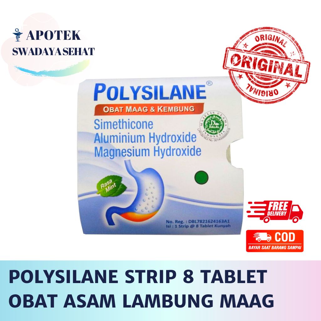 POLYSILANE MAXX - Biasa  STRIP Tablet Kunyah 8 4 Tab - Obat Sakit Maag Nyeri Perut Asam Lambung Kembung Putih Hijau MAX