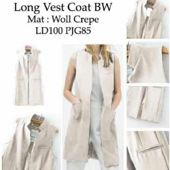 Long vest rompi outer panjang wanita Vest rompi wollcrepe - Putih