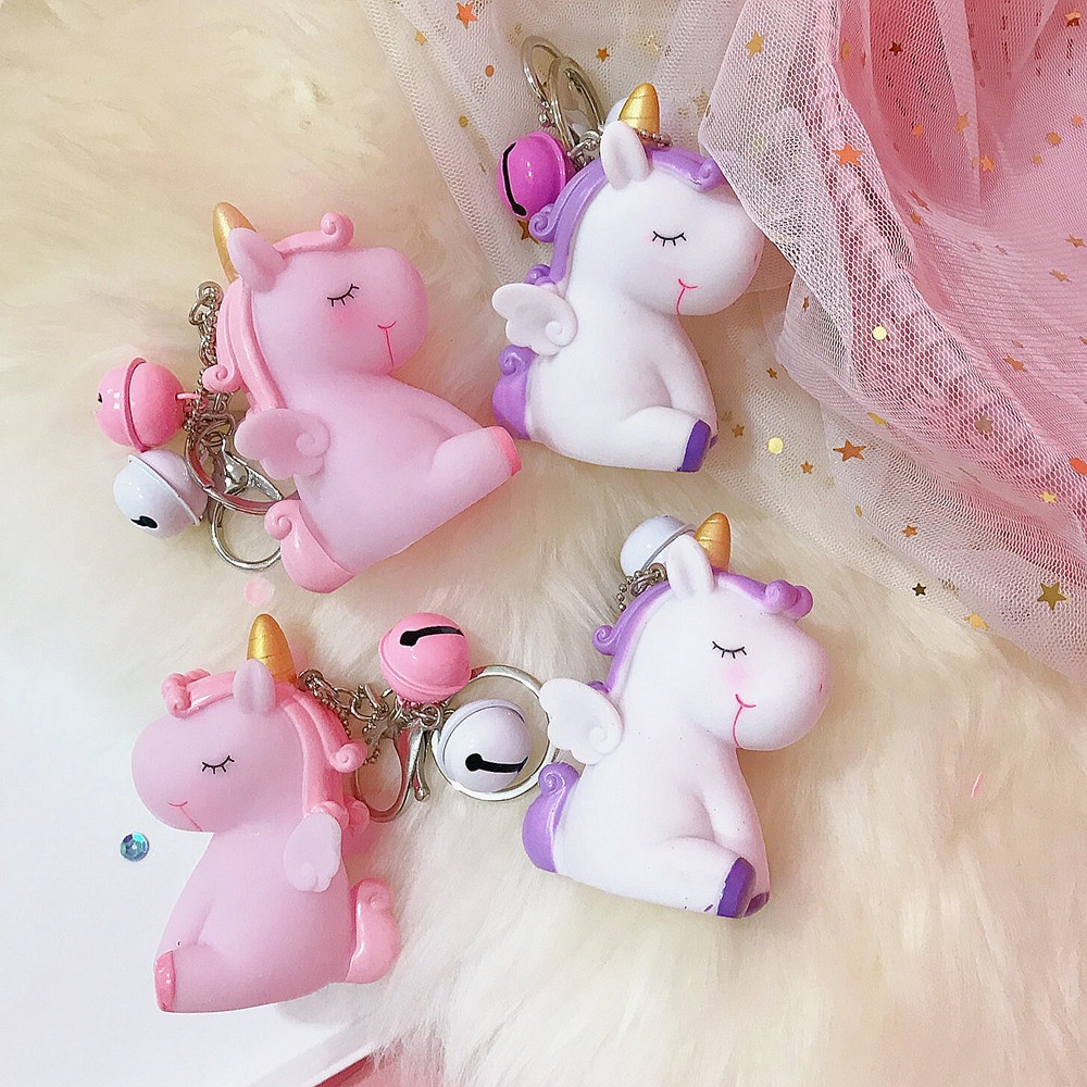 (M TOYS) Gantungan Kunci Suara Motif Unicorn Keychain Pelangi Bahan PVC untuk Tas / Handphone