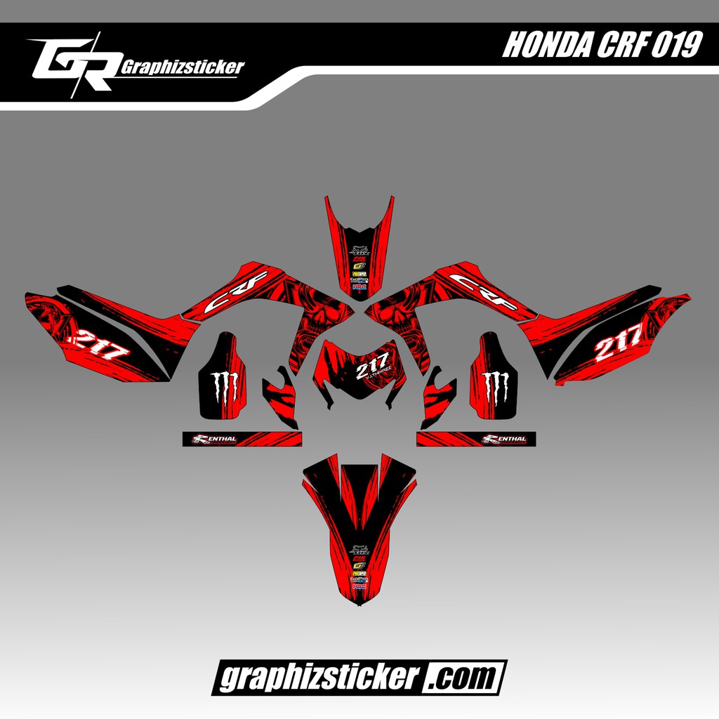 DECAL STICKER MOTOR HONDA CRF MERAH SKULL MONSTER