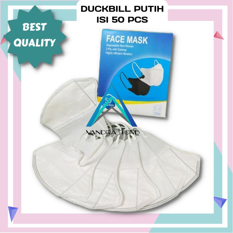 Masker Duckbill Facemask 3ply Warna Putih Harga Satuan