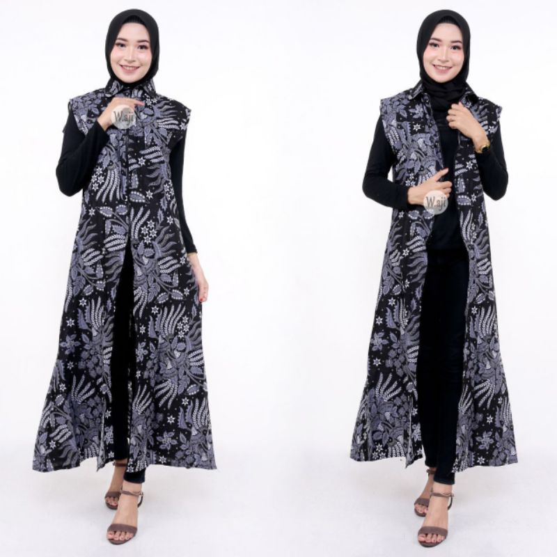 LONGCARDY BATIK WANITA CARDIGAN OUTER MONOKROM BAJU PEREMPUAN SERAGAM KEREN