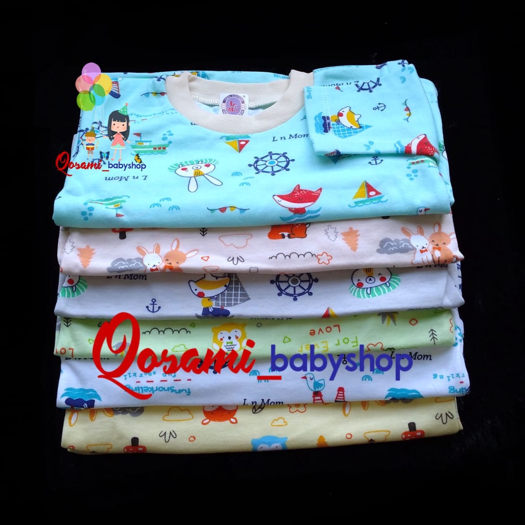 L - MOM 3 pcs Kaos Oblong Panjang Bayi Motif Print Uk S, M, L, XL SNI