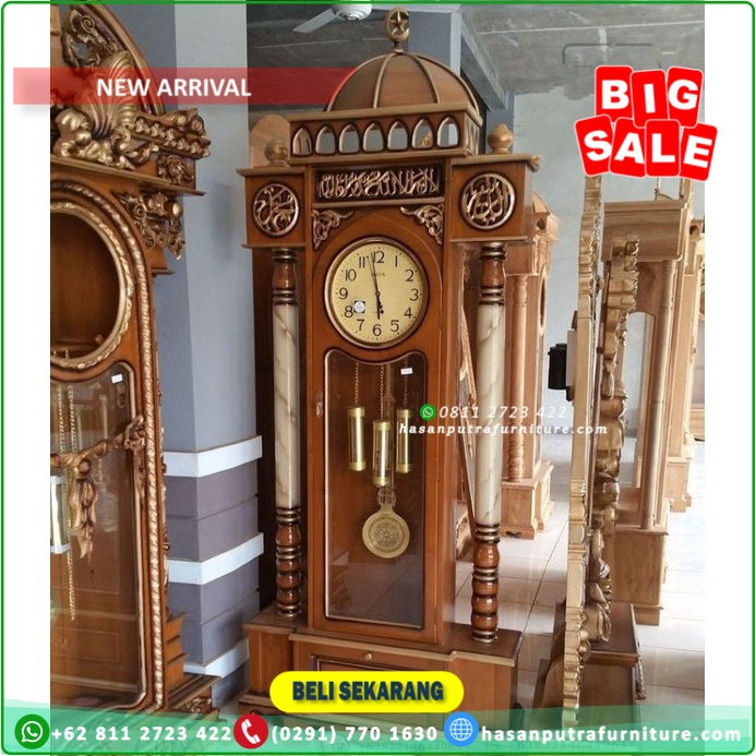 Lemari jam hias model kubah kayu jati + bandul jam Furniture Jepara