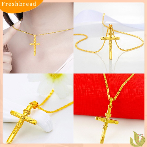 Terlaris Men's Women's Fashion 24K Gold Plated Cross Pendant Chain Choker Necklace