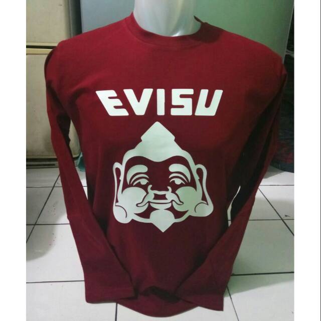 kaos distro tshirt lengan panjang EVISU t shirt long sleeve pria trendy