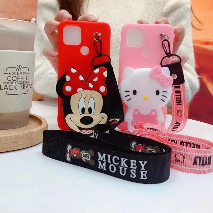 OPPO A15 A15S A7 A5S A11K A12 A53 A33 A52 A92 SOFT CASE KARAKTER DISNEY DOMPET KOIN + GANTUNGAN TALI