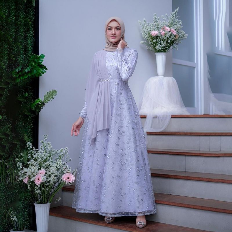 Gamis Brokat Tille Mutiara Terbaru Dress Lebaran Pesta Seragaman Gamis Bridesmaid