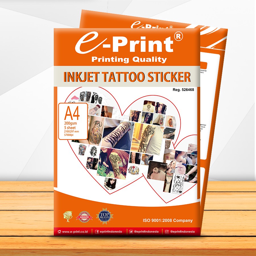 

Kertas Stiker Tatto Temporary Inkjet Paper A4 200gsm 5lembar e-Print