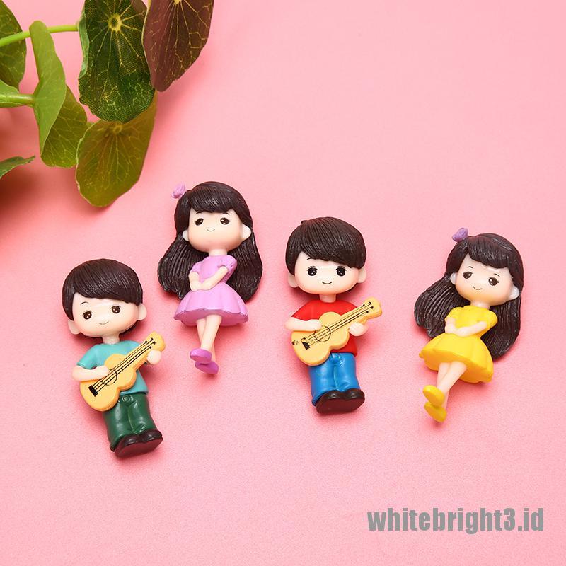 (white3) Set Miniatur Pasangan Gitar Lucu Untuk Dekorasi Rumah / Taman