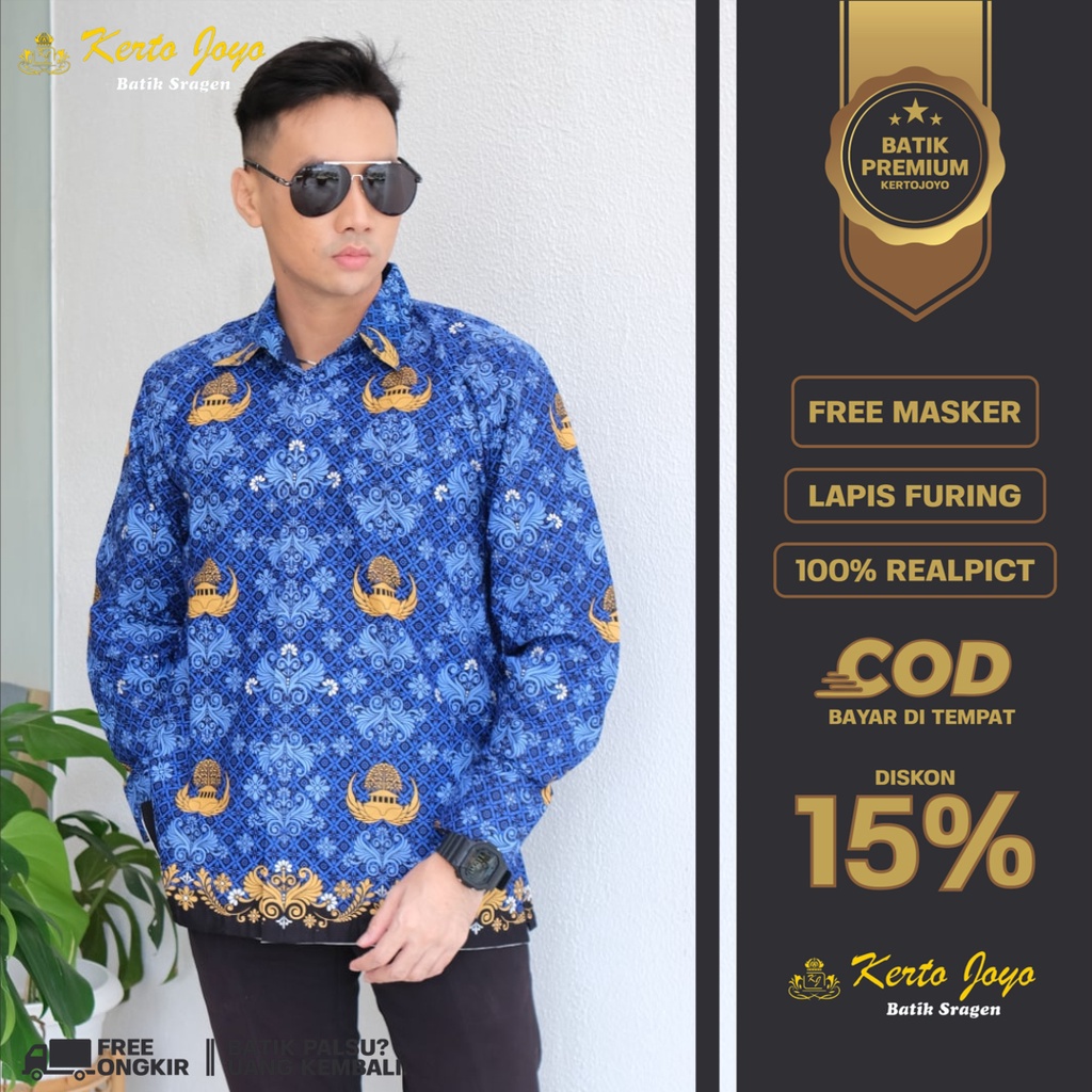 BATIK PRIA KORPRI PREMIUM LENGAN PANJANG REGULER KANTOR BATIK KERTOJOYO PREMIUM SELLER SHOP