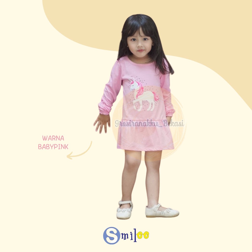 Minidress Anak Smilee Warna Babypink Size 1-5Tahun