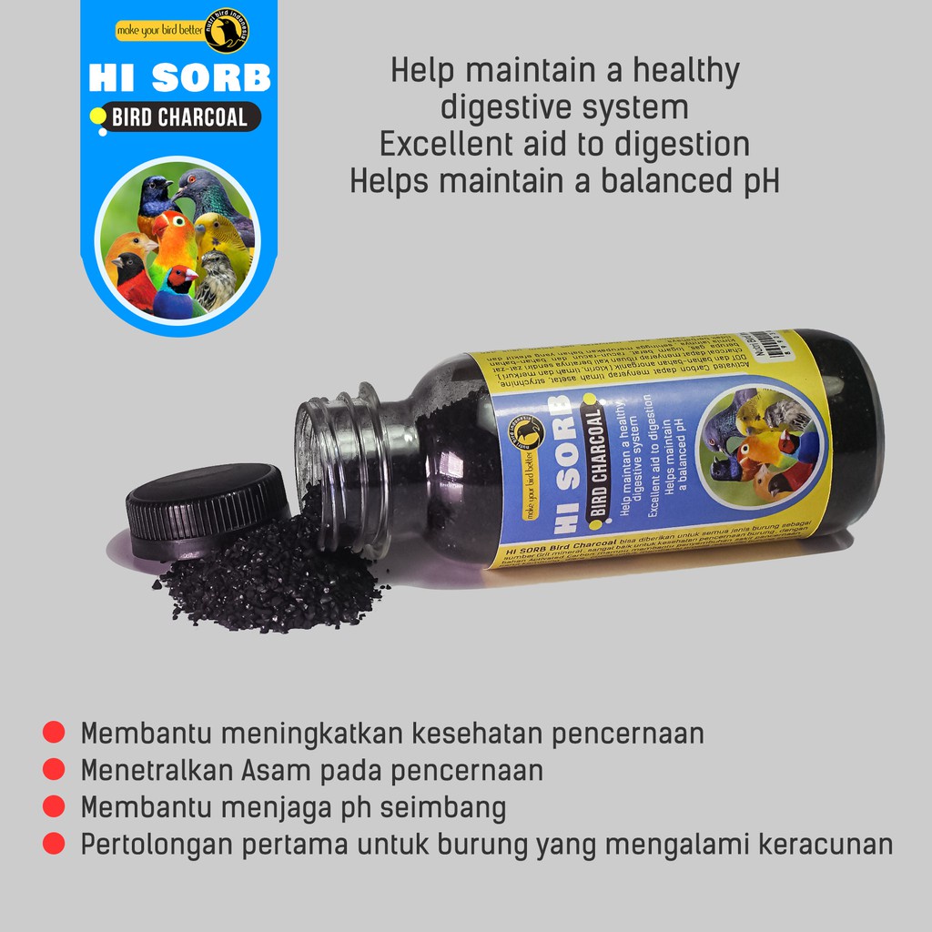 HI SORB Bird Charcoal Grit Penyerap Racun dan Kesehatan Pencernaan Burung