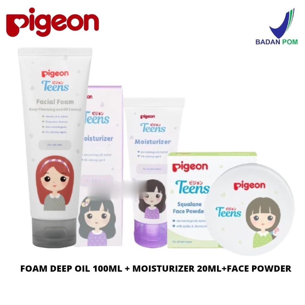 PIGEON TEENS Paket Kulit Berminyak Anti Acne - 3pcs ( Deep Oil & Moisturizer 20gr & Bedak Tabur )