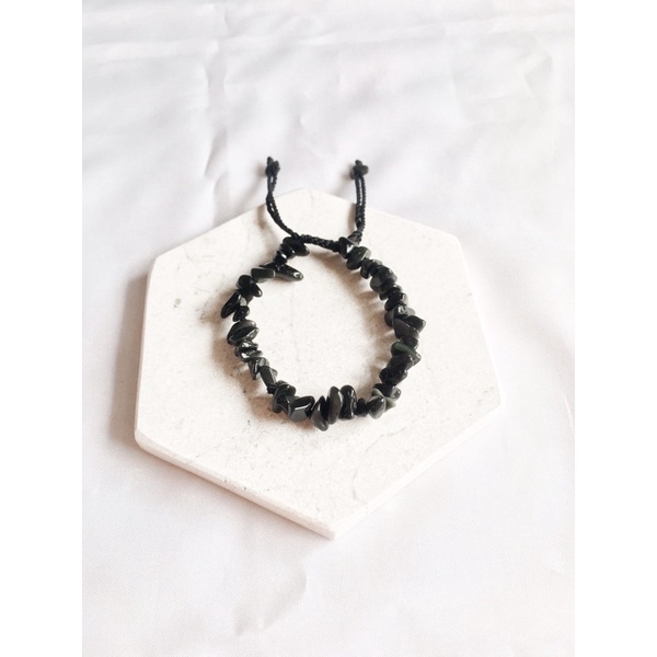 Gelang tali Etnik / Gelang Batu Kerikil Asli /Gelang batu chip / Gelang batu vintage/ Gelag abstrak / Gelang batu pecah/gelang murah-Black Onyx (ge)