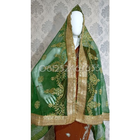 Selendang india ori / dupatta india / selendang pengantin indial-Hijau 2