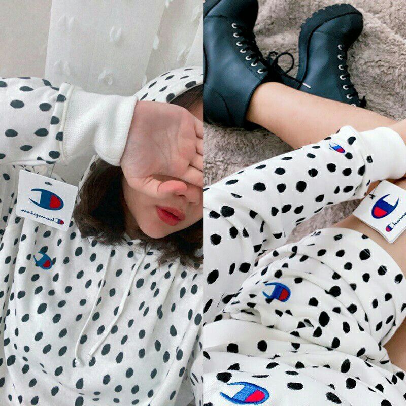 Champion Swet T-Shirt &amp; Hoodie Polkadot | One Set Sweater &amp; Hoodie Champion Original