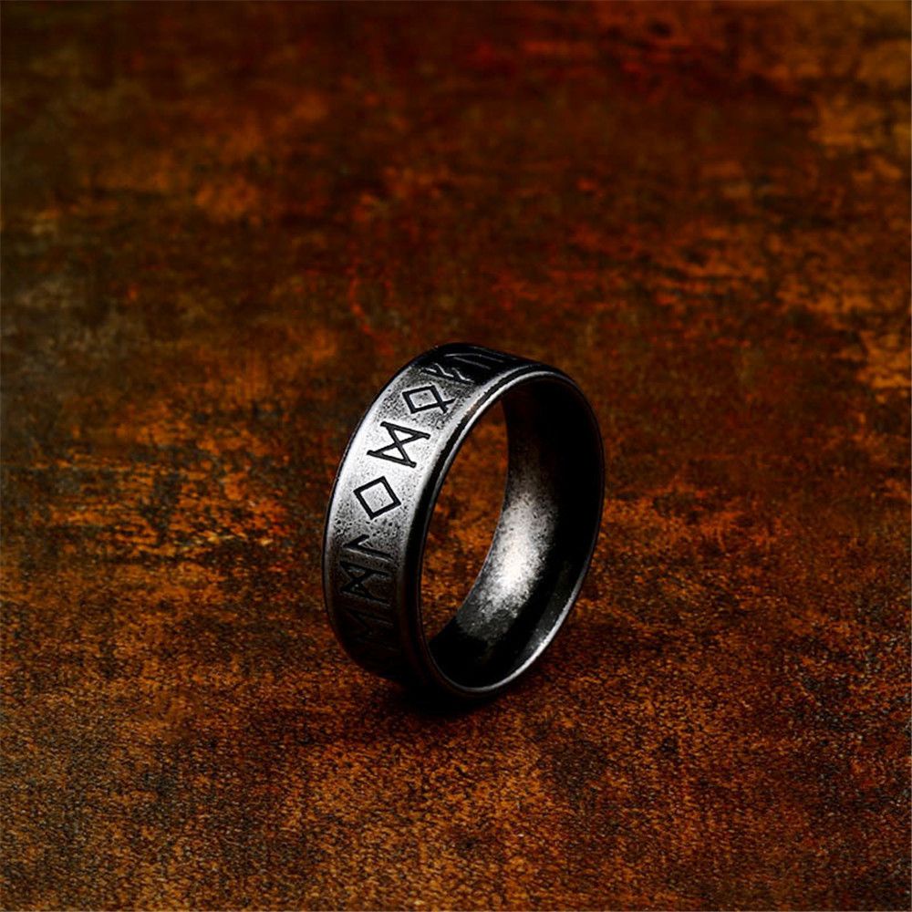 ROW Ancient Black Viking Letter Personality Words Ring Wedding Anniversary Classic Retro Jewelry Gift