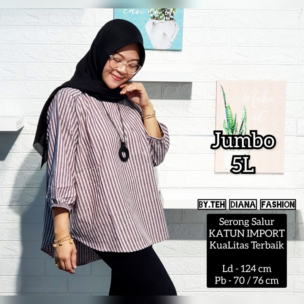Atasan Wanita Jumbo / Blouse Wanita Jumbo / Baju Atasan Wanita Jumbo Serong Salur Import LD= 124 Cm-Lilac