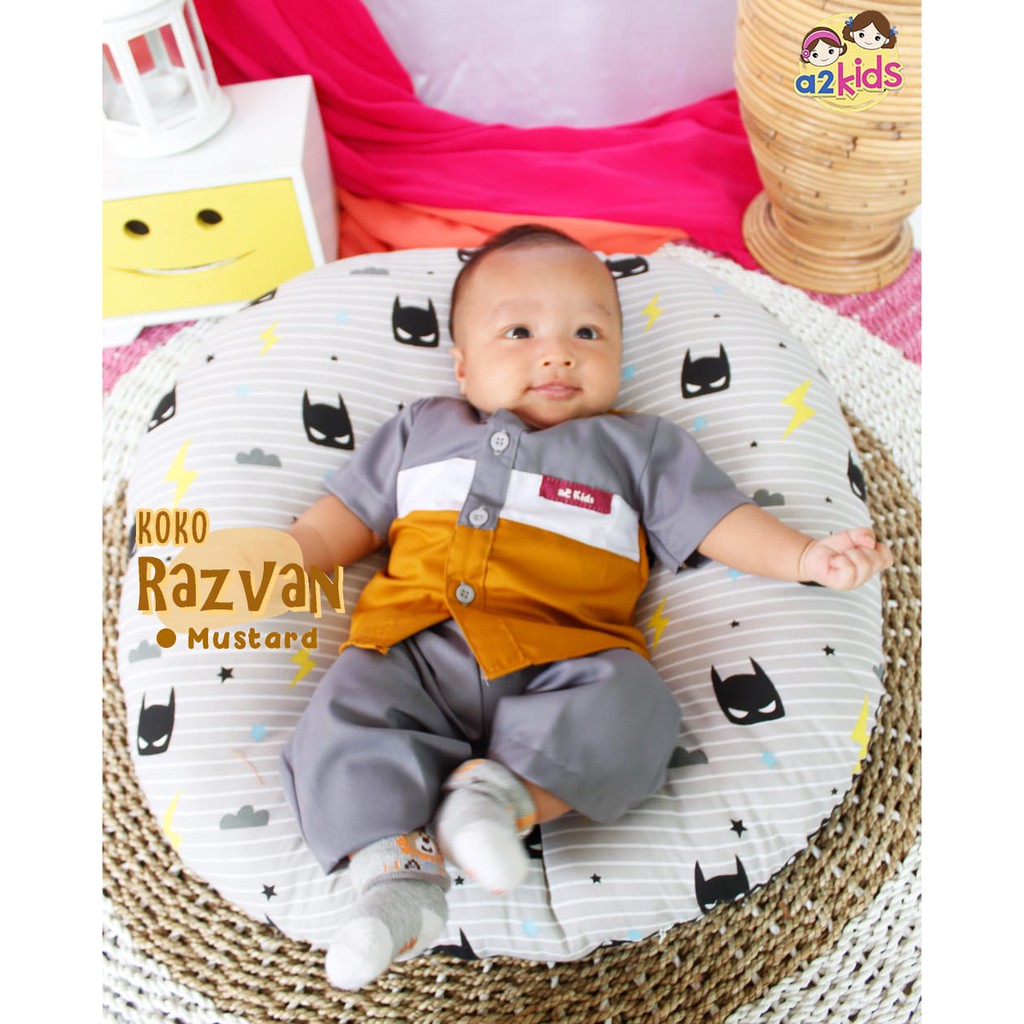 BAJU BAYI KOKO MUSTARD - BAJU KOKO MUSLIM ANAK LAKI-LAKI SET RAZVAN BABY - A2 KIDS
