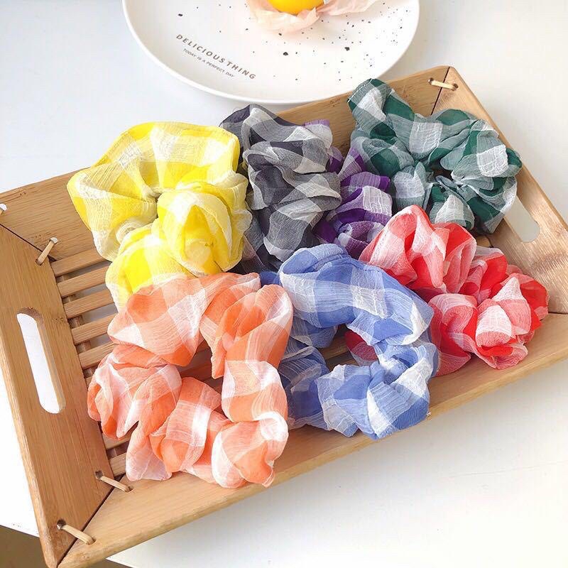 Scrunchie Kotak Kotak / Scrunchie Korea / Ikat Rambut Kotak Kotak / Ikat Rambut Korea