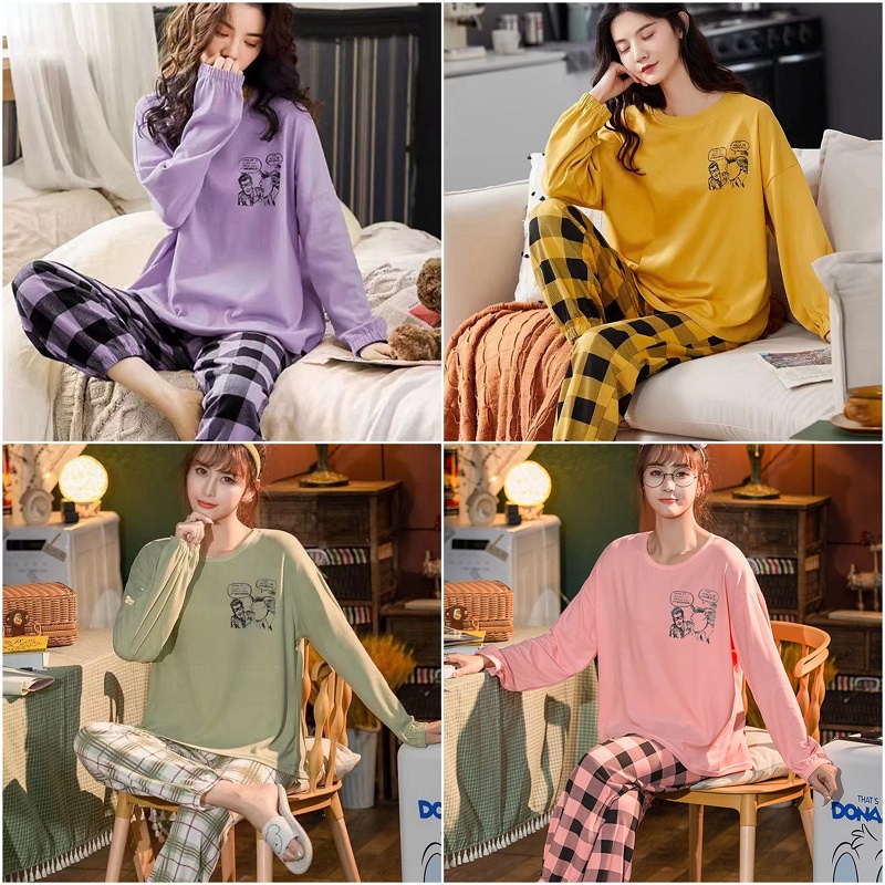 Baaju.id Set Piyama Wanita Import Baju Tidur Wanita Lengan Panjang Celana Panjang  Baju Tidur Joger KR1002