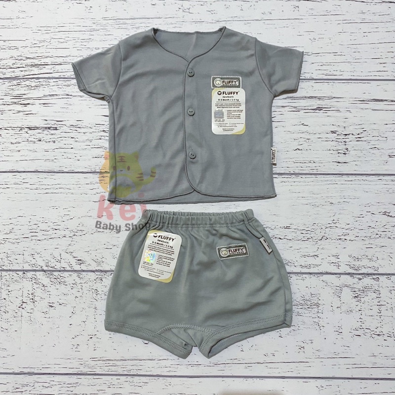 Baju Bayi Newborn Set Fluffy Pendek Neci SNI Abu - Set Baju Bayi Fluffy