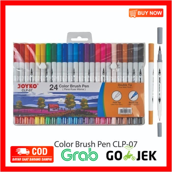

(BISA COD) 1 PACK Brush Pen Joyko CLP-07 Dua Mata Pena Spidol Kaligrafi 24 Warna