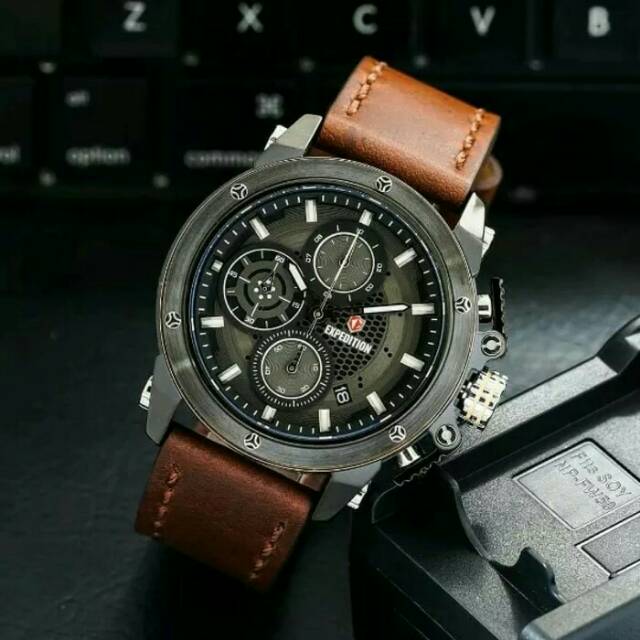 New jam pria Expedition E6748 Leather original keren elegan kasual