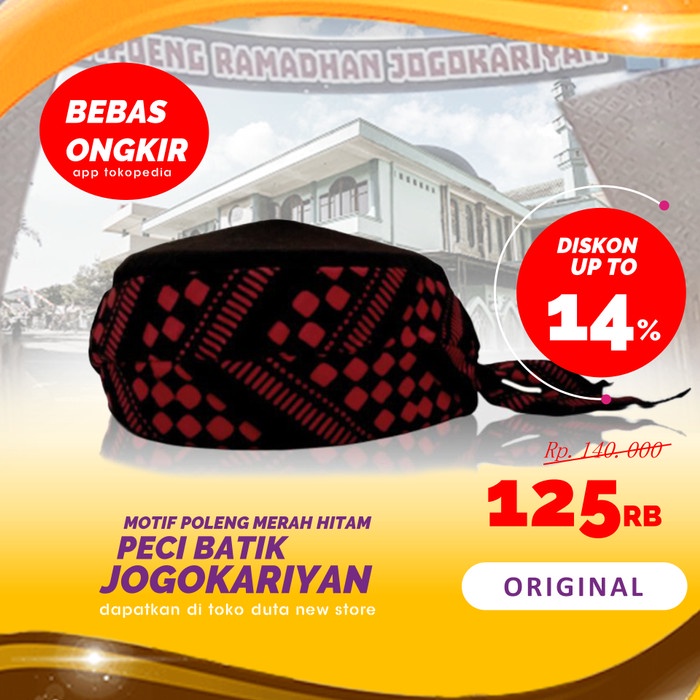 Peci - Peci Batik Jogokariyan Original Jogja Kopiah Motif Poleng Merah Hitam