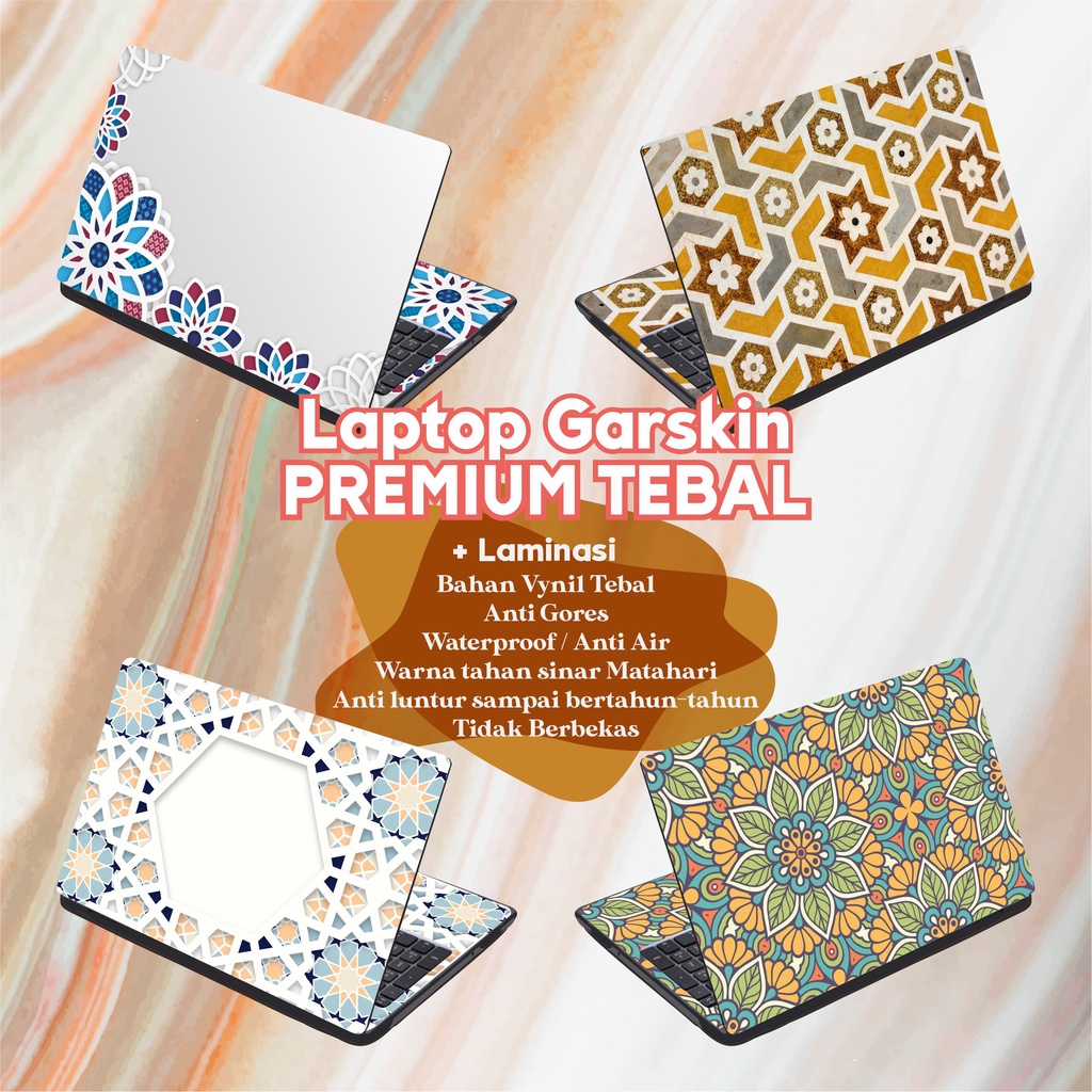 Garskin Laptop Anti Gores Batik Ornamen Mewah Premium Full set 10 12 13 14 15 inch  Universal Untuk Semua Merk Laptop