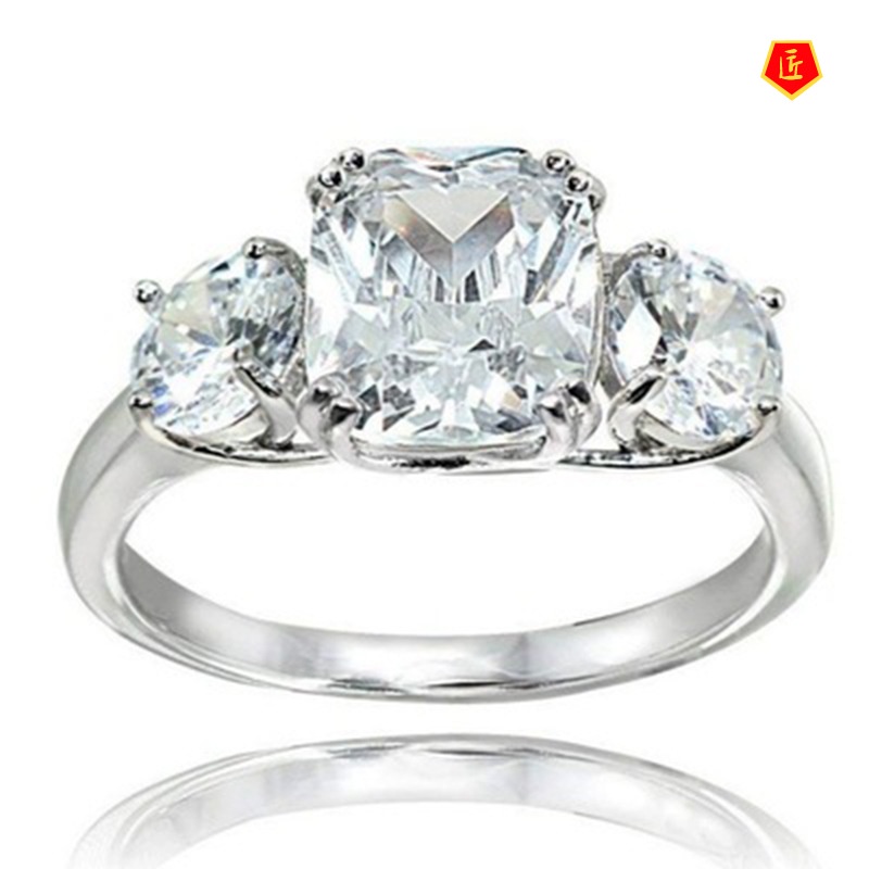 [Ready Stock]Graceful Fashionable Silver Square Diamond Ring