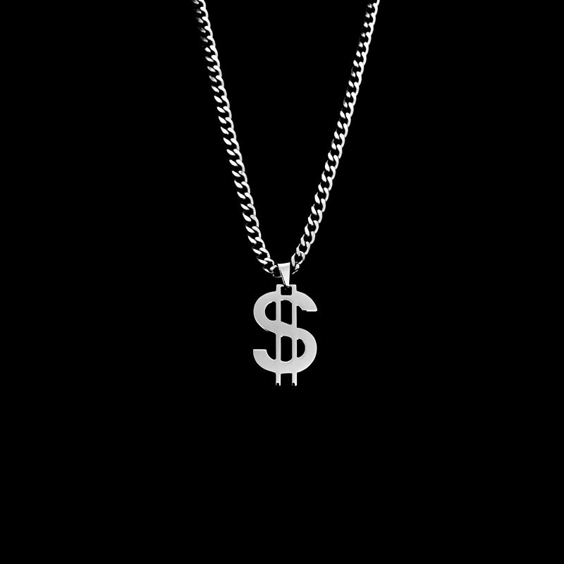 Kalung Liontin Tanda Dolar Baja Titanium Hip Hop Kepribadian Baja  ANTOP