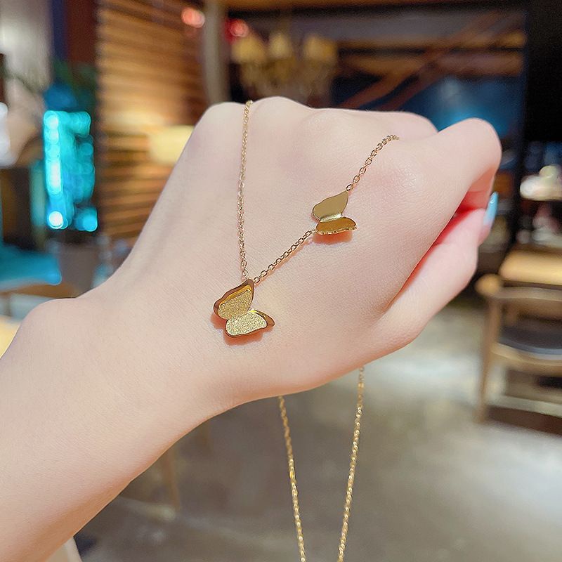 Kalung Kupu Kupu Titanium Rosegold Anti Karatan