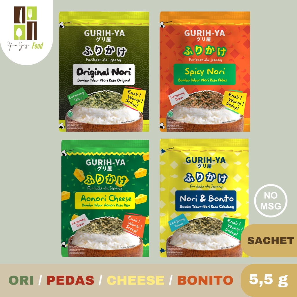 Gurih-Ya Nori Tabur Rumput Laut [Original/Pedas/Keju/Bonito] SACHET 5,5g