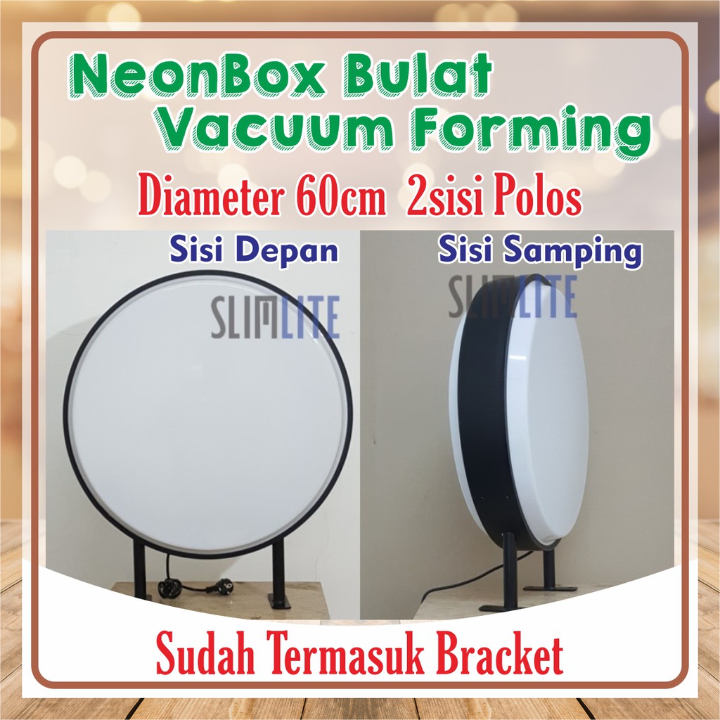 Neon Box Bulat 60cm 2sisi Vacuum Polos Frame Tebal 8cm | Neon Box Bulat (RF80-VF60-2s) NBB Diameter 