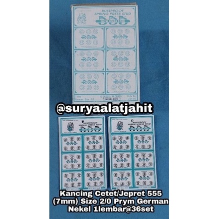 Kancing jepret 555 (7mm) Size 2/0 Prym Nekel @1lbr =rp.8.500/36set